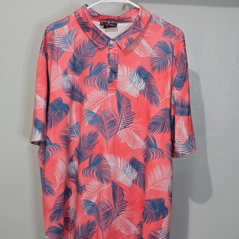 YATTA Mens Coral Floral Feather Stretch Hawaiian Golf Polo Shirt SZ XXL